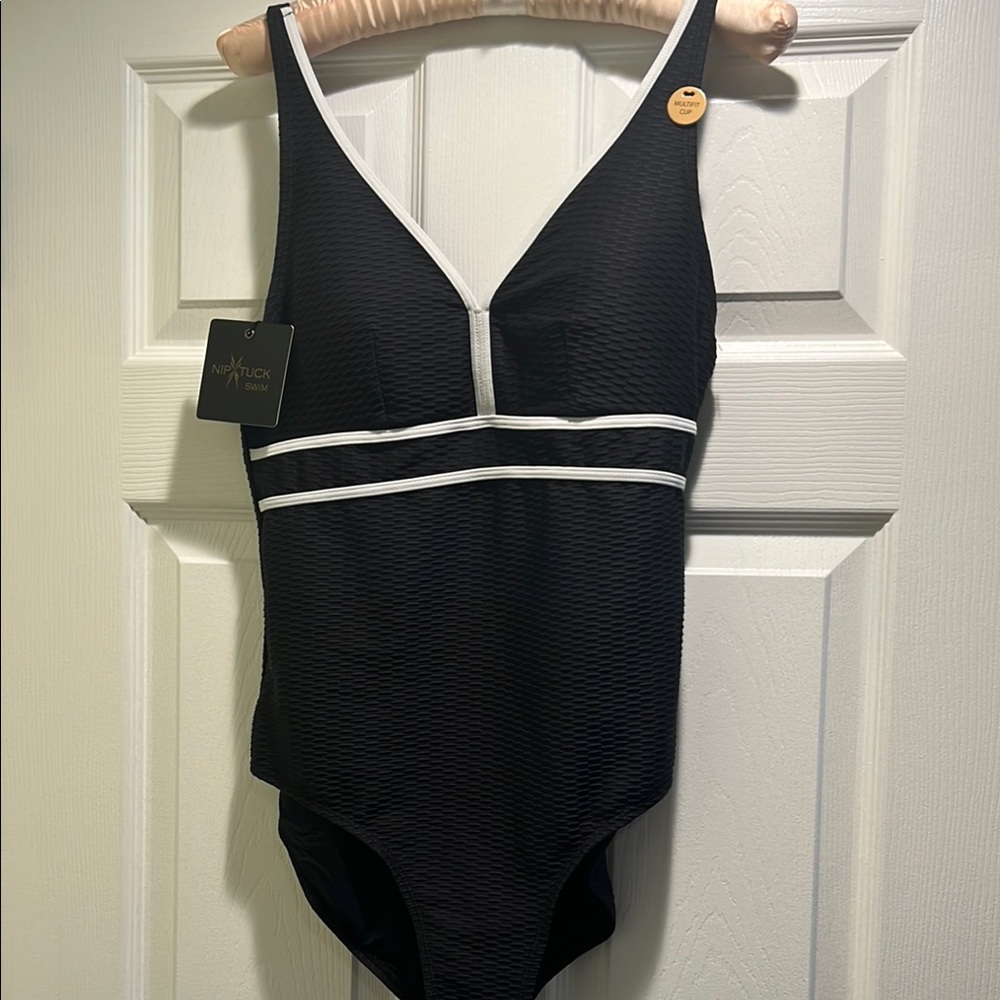 Black and White One Piece Swimsuit with Sporty Design